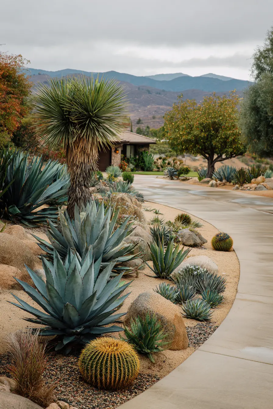 Desert-Inspired Driveway with Succulents and Stone