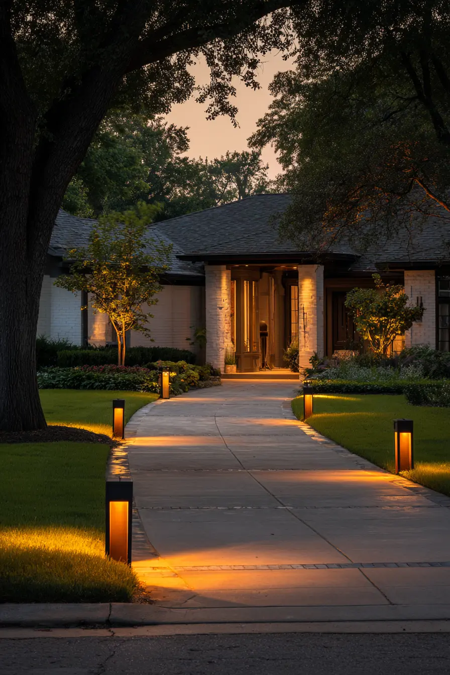 Ranch Driveway with Modern Lighting