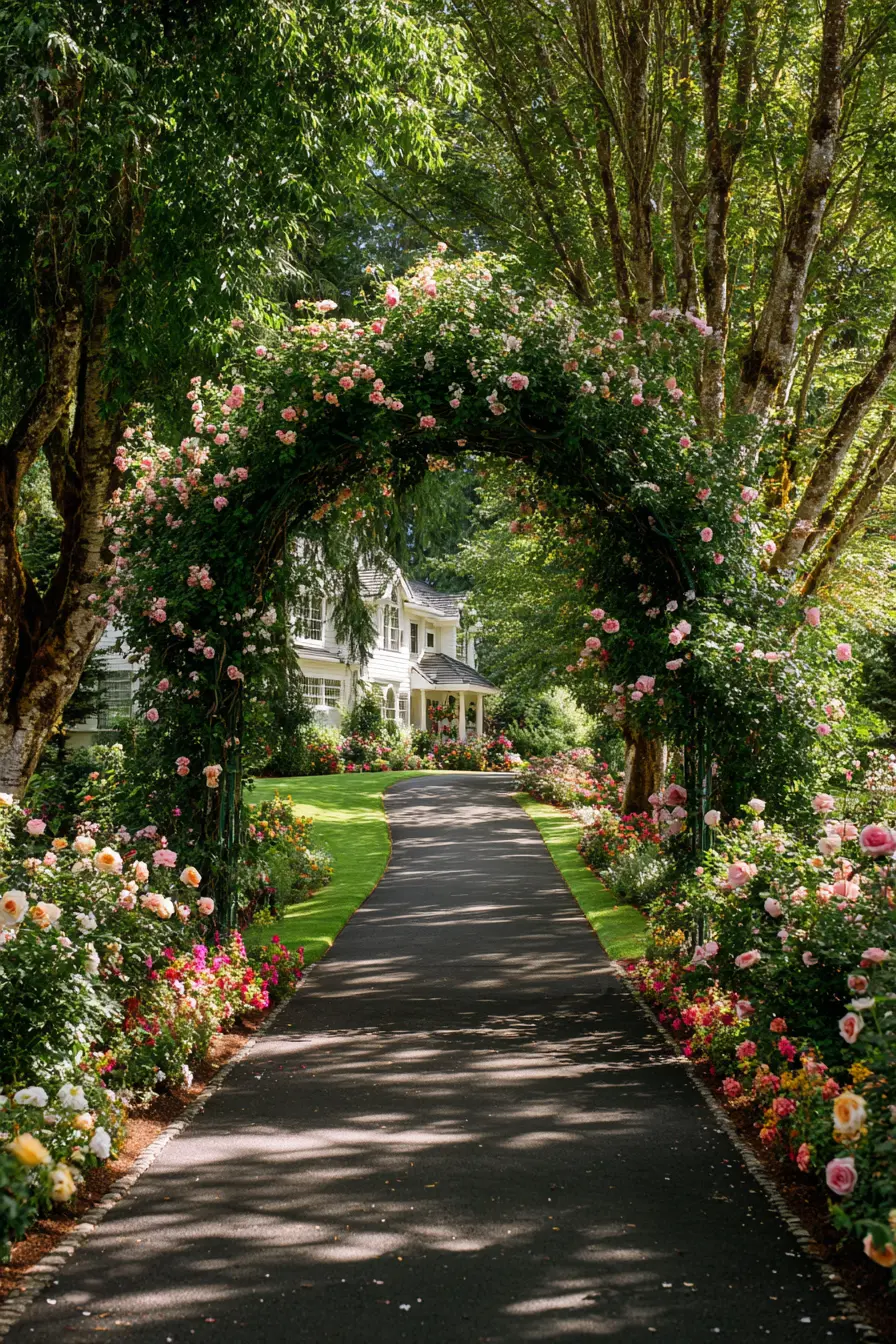Romantic Driveway with Rose-Covered Archway