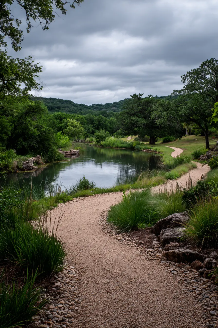 Gravel Driveway Path Alongside Pond