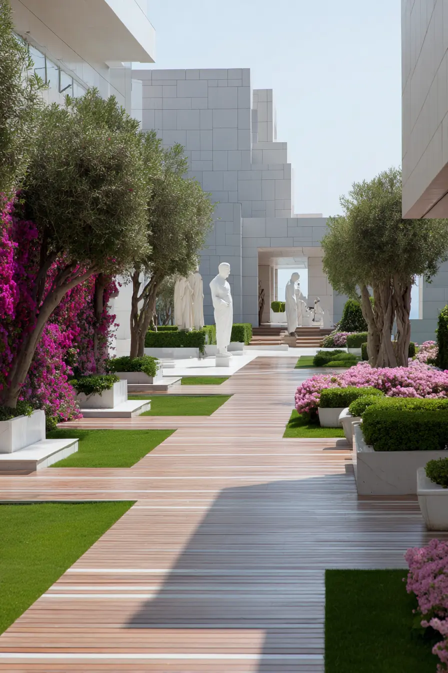 Modern Wooden Pathway with Sculptural Accents
