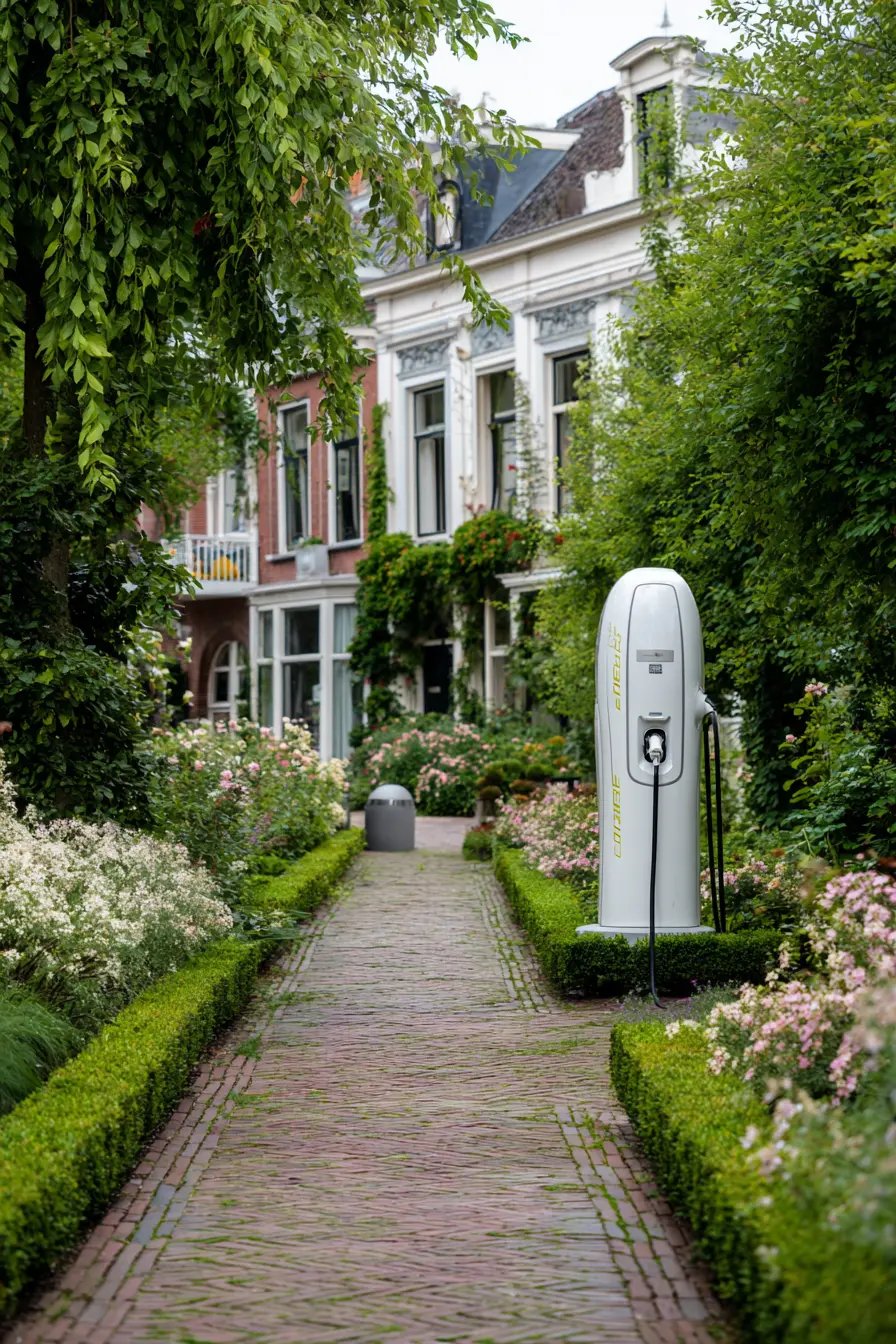 Greenery-Framed Pathway with Modern Barrier