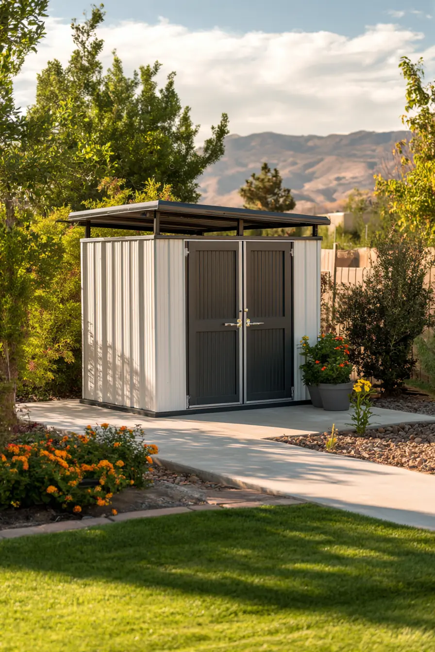 Modern Two-Tone Metal Shed in Grey and White