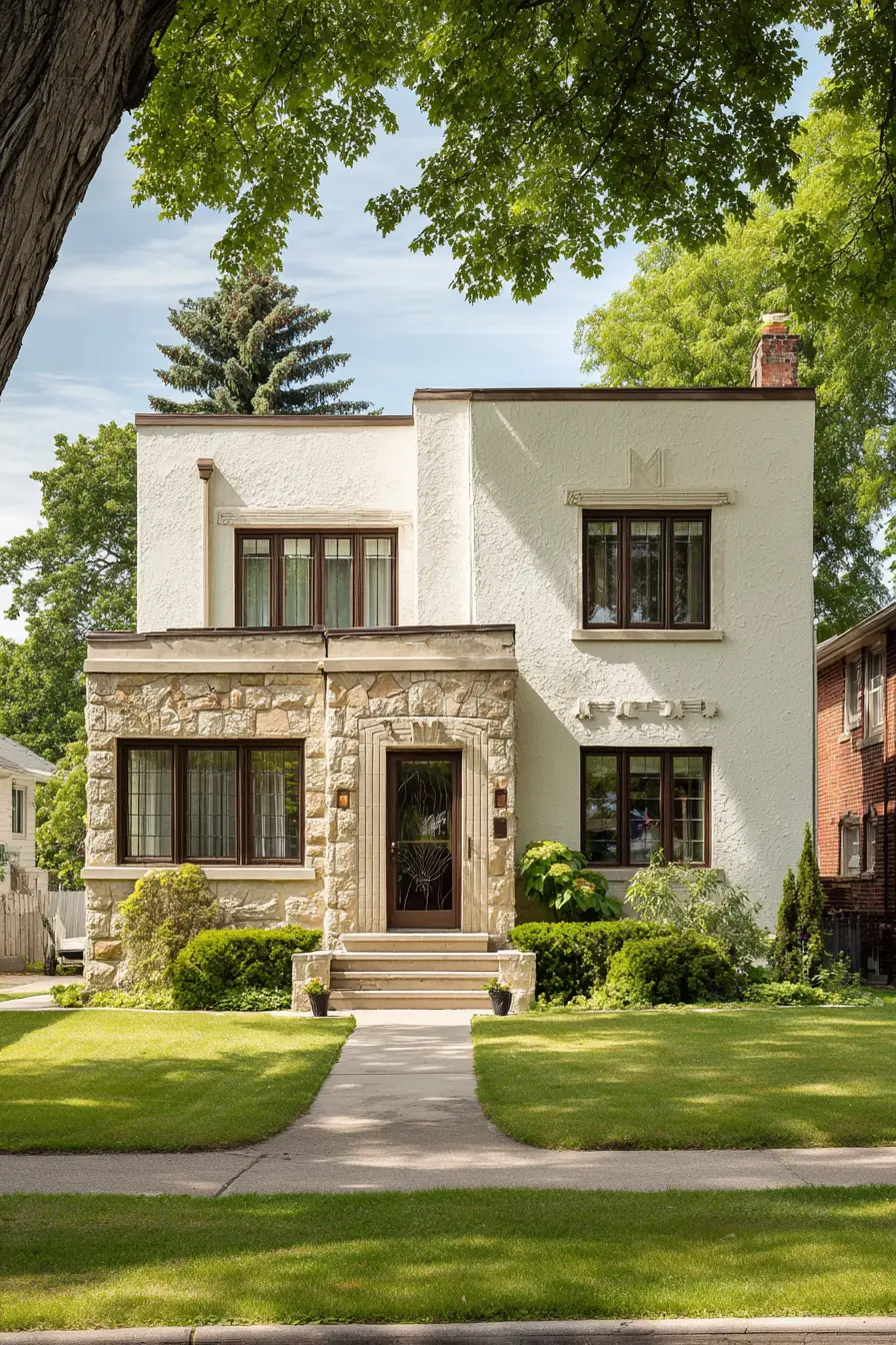 Art Deco Inspired Two Story House Exterior