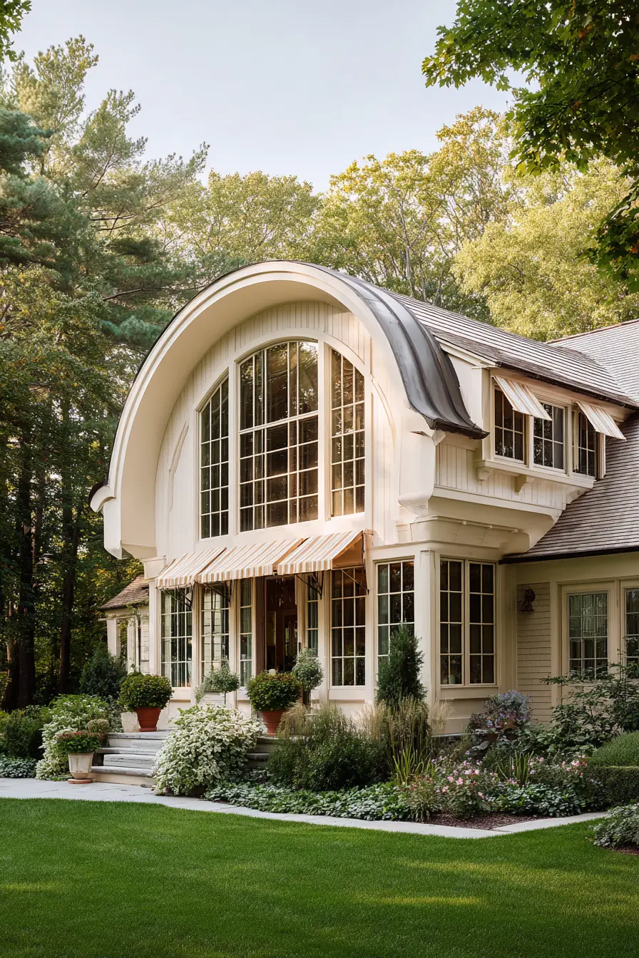 Elegant Curved Overhang Roof with Grand Windows