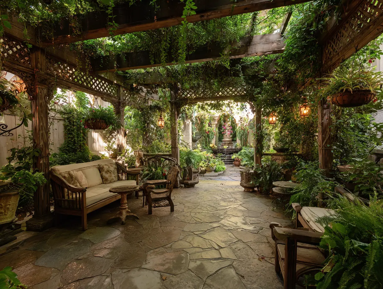 Beautify With a Trellis and Hanging Plants