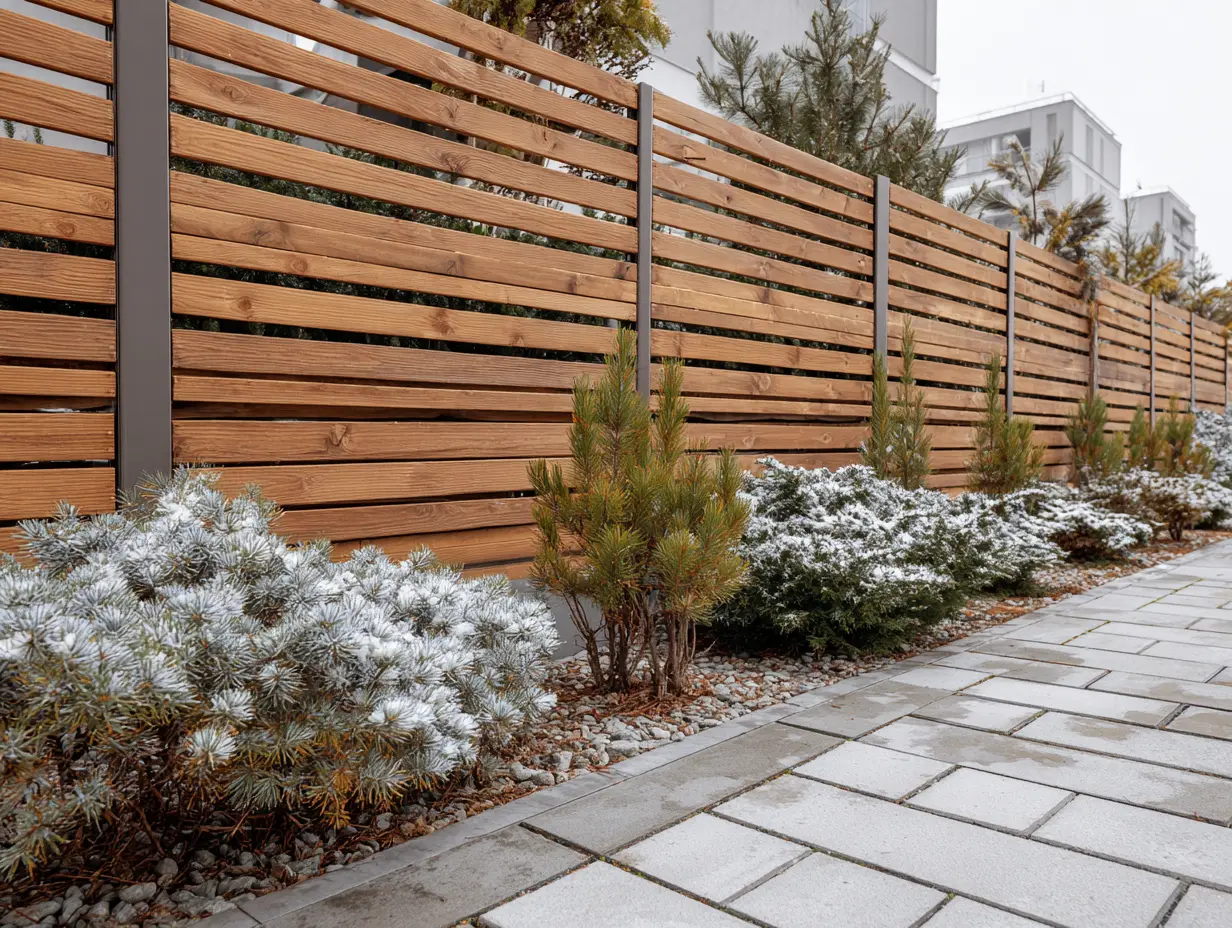 Use Wooden Slat Snow Fences for a Rustic Look