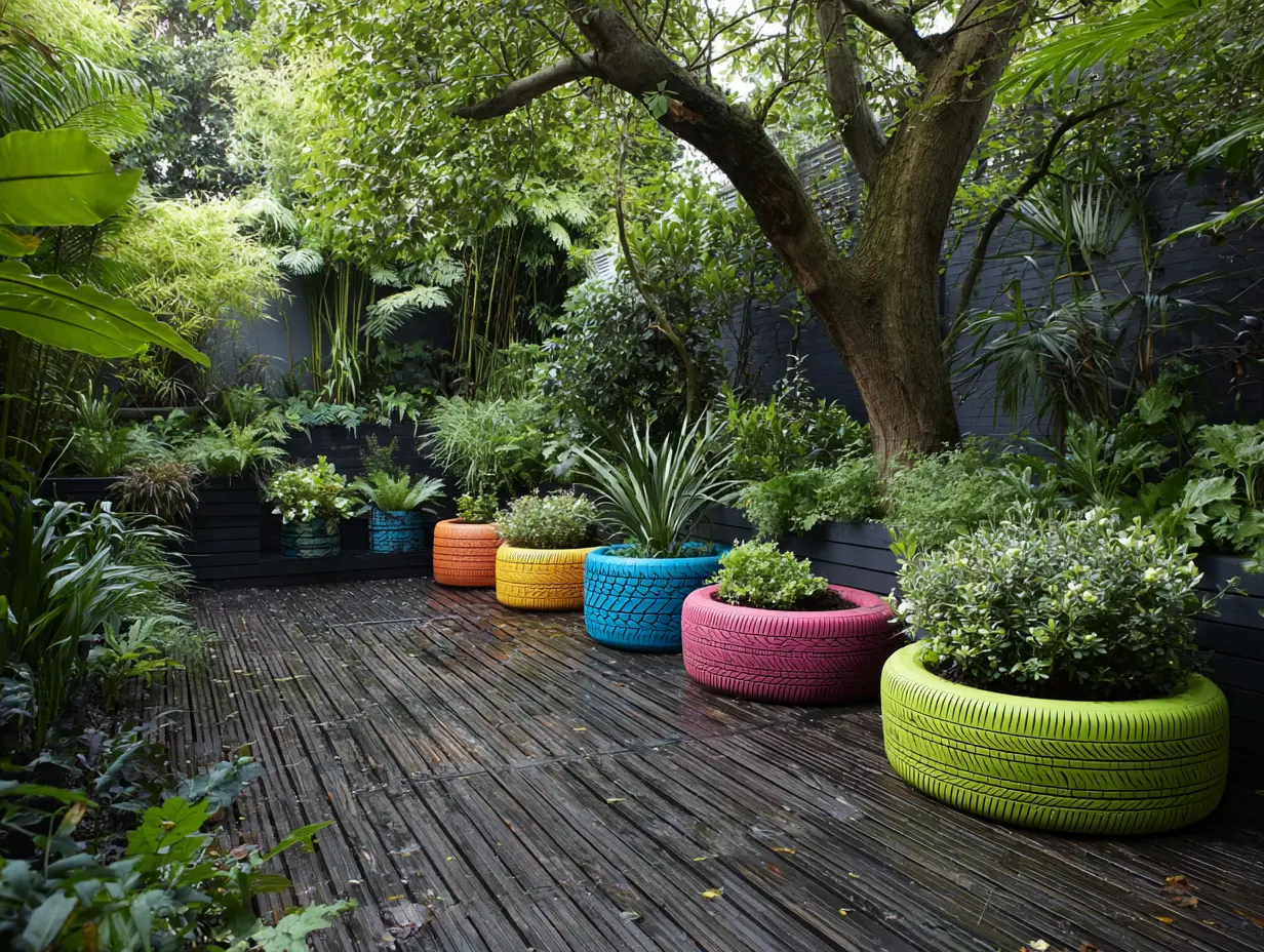 Utilize Old Tires as Colorful DIY Garden Planters