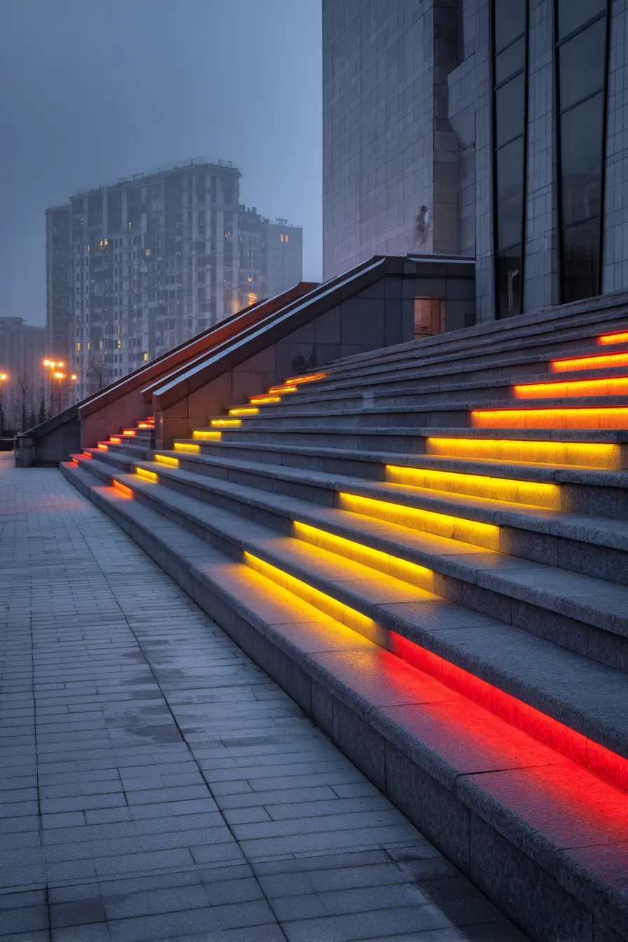 Contemporary Concrete Stairs with LED Glow