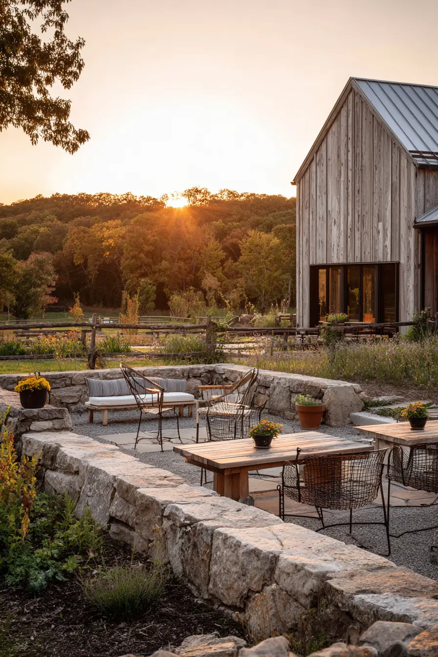 Stone Wall Border for a Rustic Patio