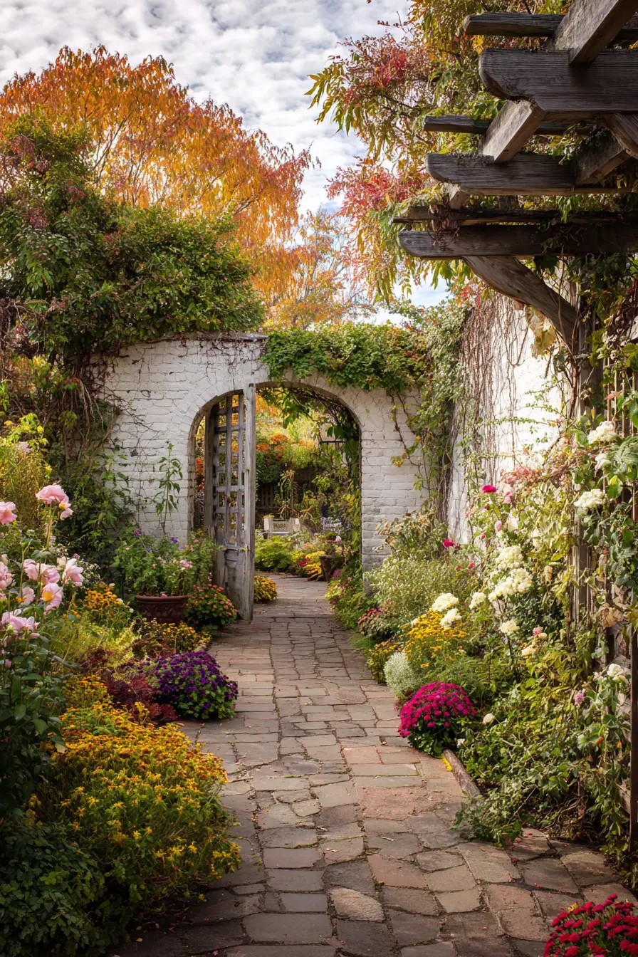 Cottage Walkway with Flowering Garden Gate