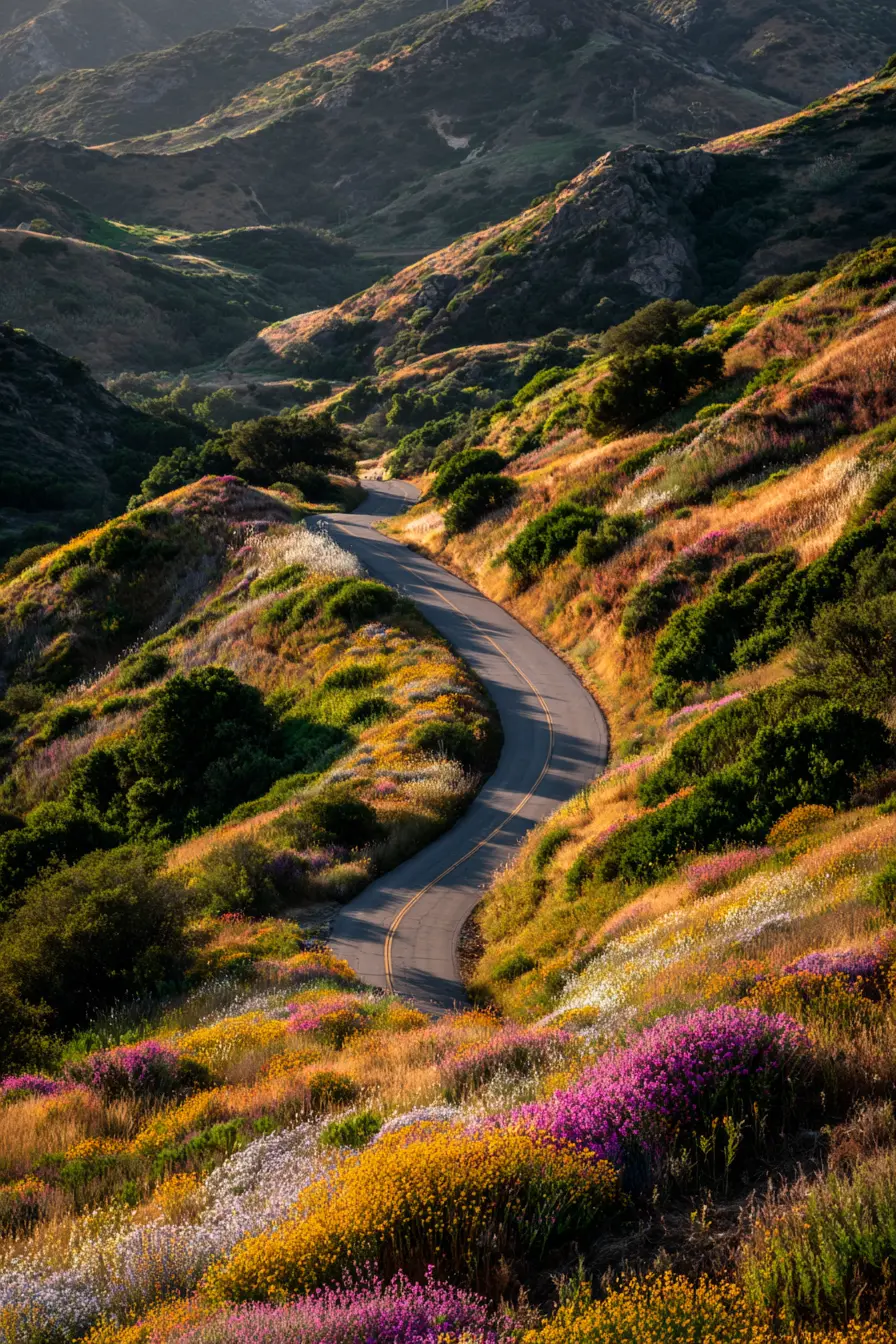 Hillside Driveway with Wildflower Borders