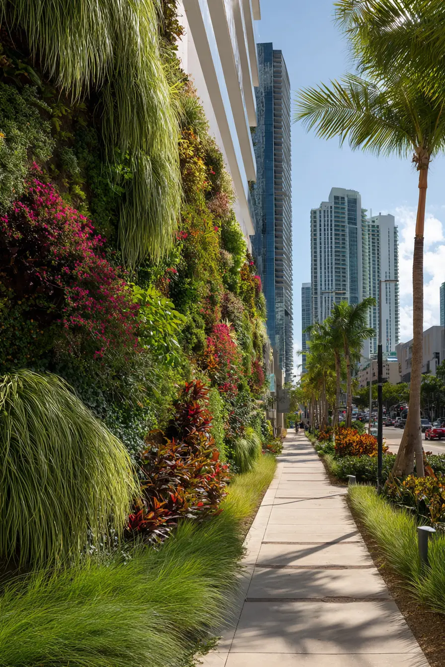 Urban Walkway with Green Walls and Pavers
