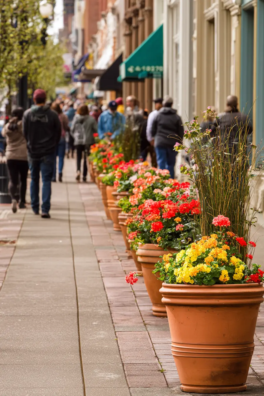 Colorful Potted Plant Sidewalk Edge
