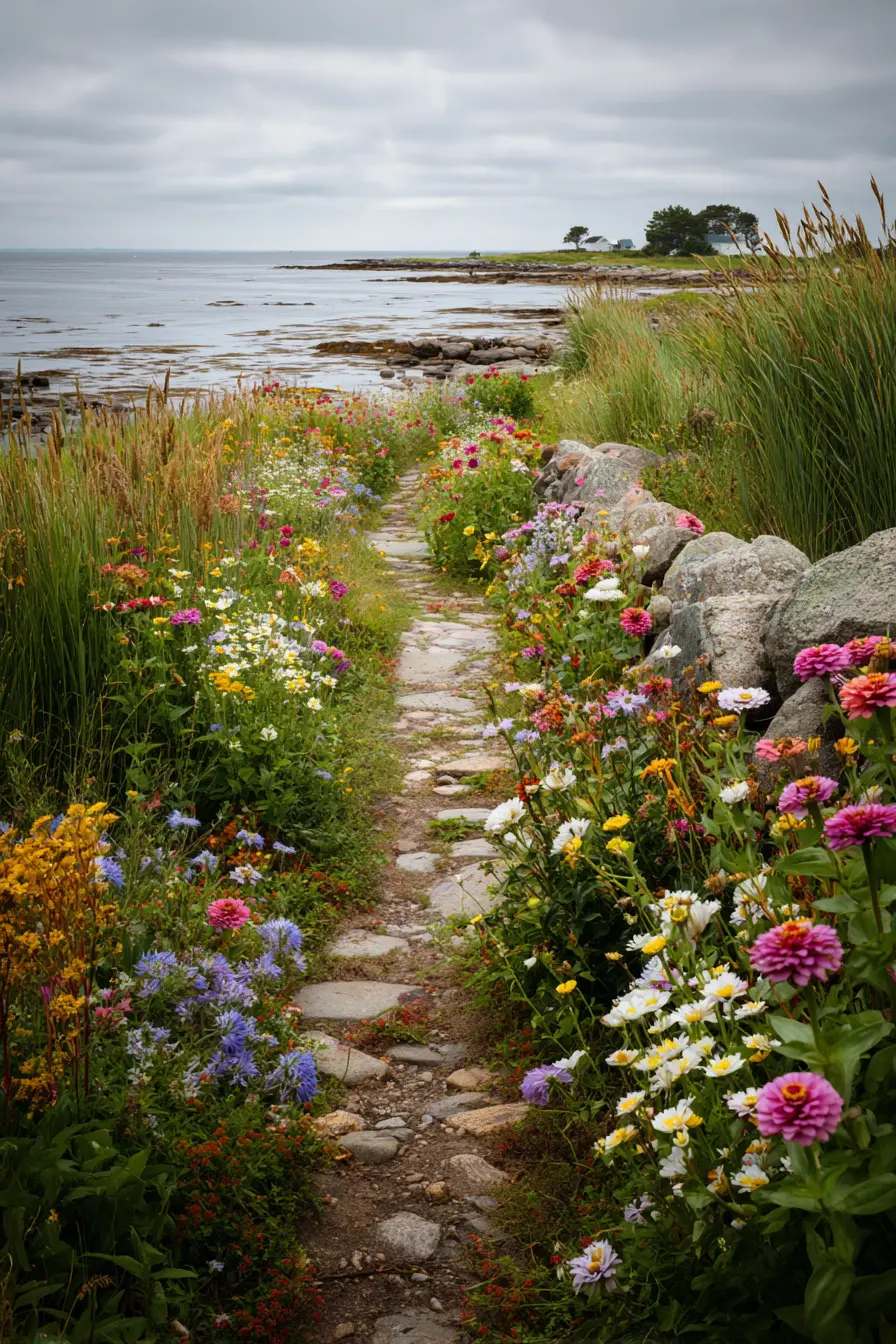 Coastal Rock Border with Wildflower Path
