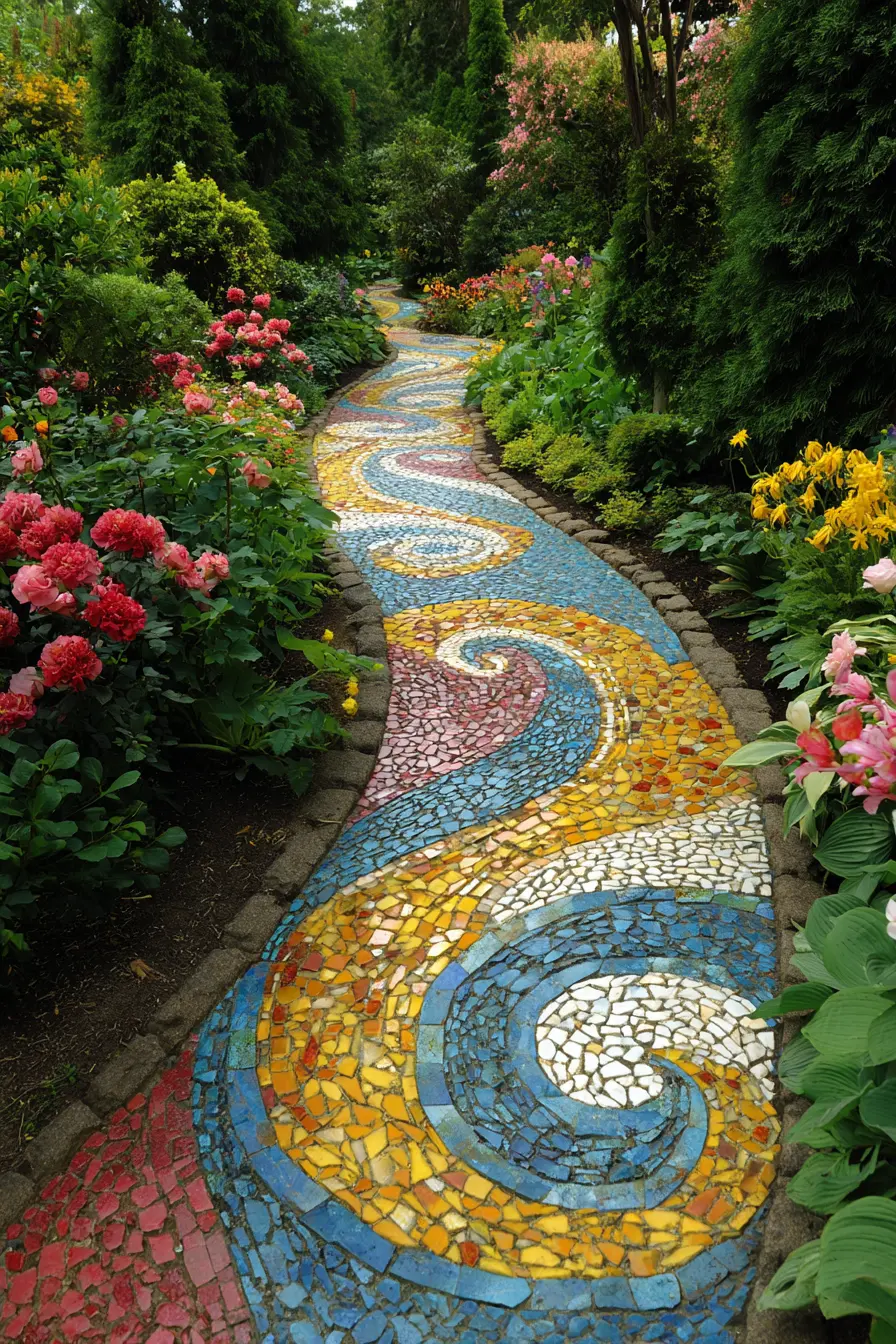 Colorful Swirl Mosaic Garden Path