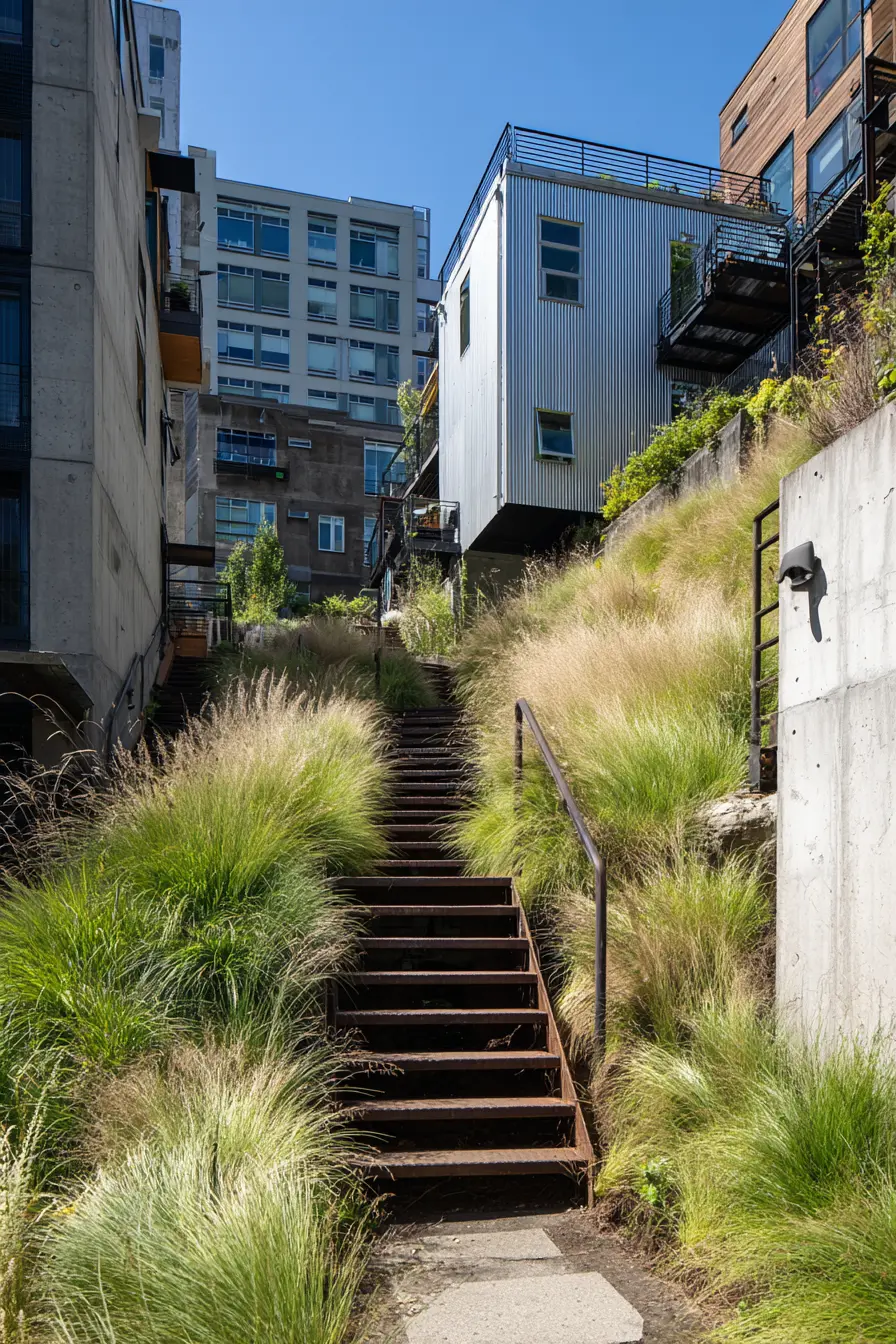 Industrial Stair Risers with Urban Garden Edge