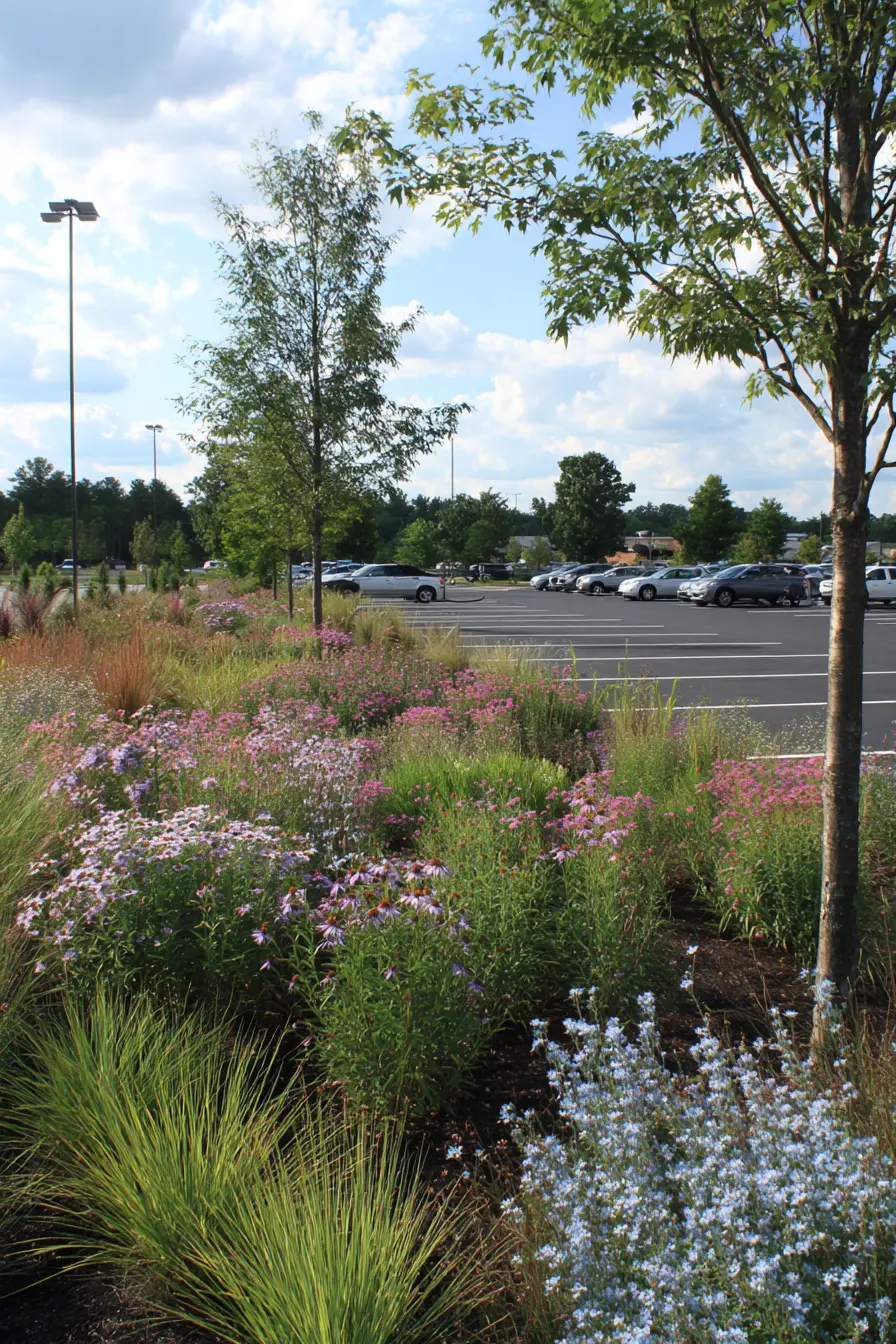 Flower-Lined Parking Pad with Natural Beauty
