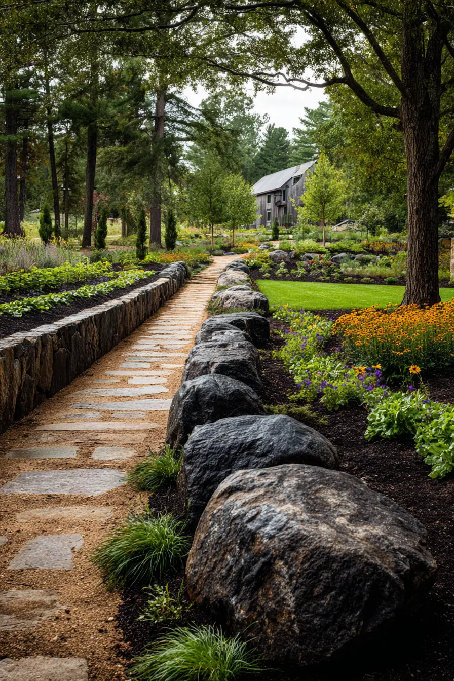 Driveway with Stone Path and Natural Garden Borders