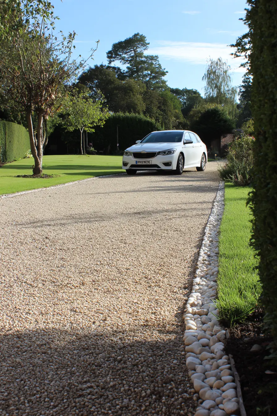 Gravel Driveway with Pebble Drainage Edging
