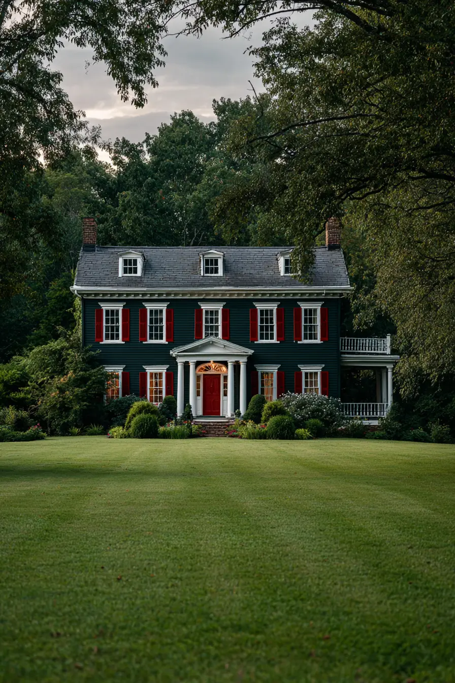 Regal Dark Green Colonial with Striking Red Accents