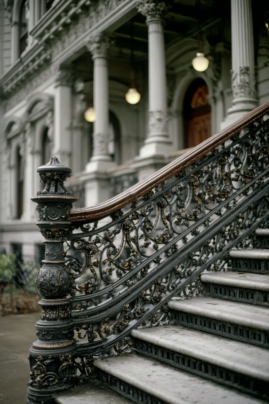 Ornate Victorian Ramp Handrail with Intricate Detailing