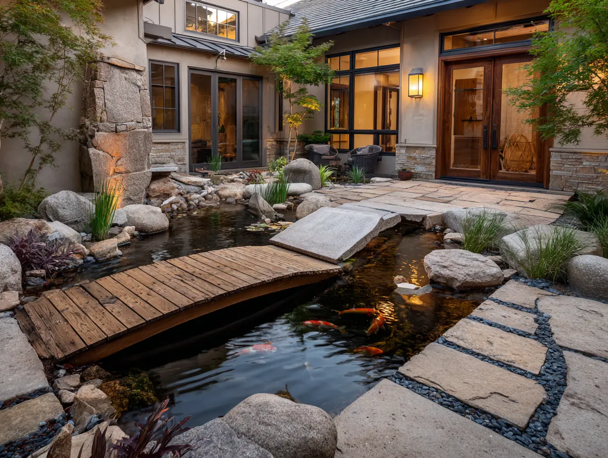 Construct a Simple Bridge Above an Existing Pond or Pool for a Rustic Touch