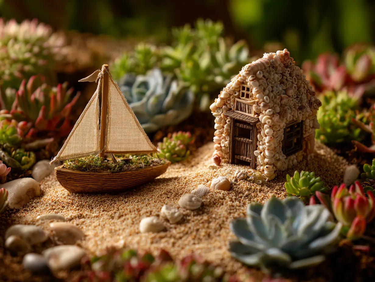 Create a Coastal Theme With Fine Sand, Seashells and a Tiny Sailboat