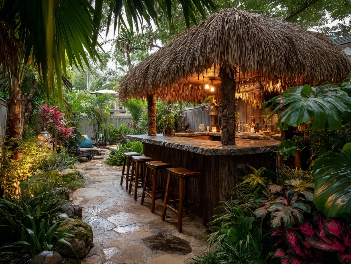 Create a Tropical Vibe With a Thatched Roof Tiki Bar
