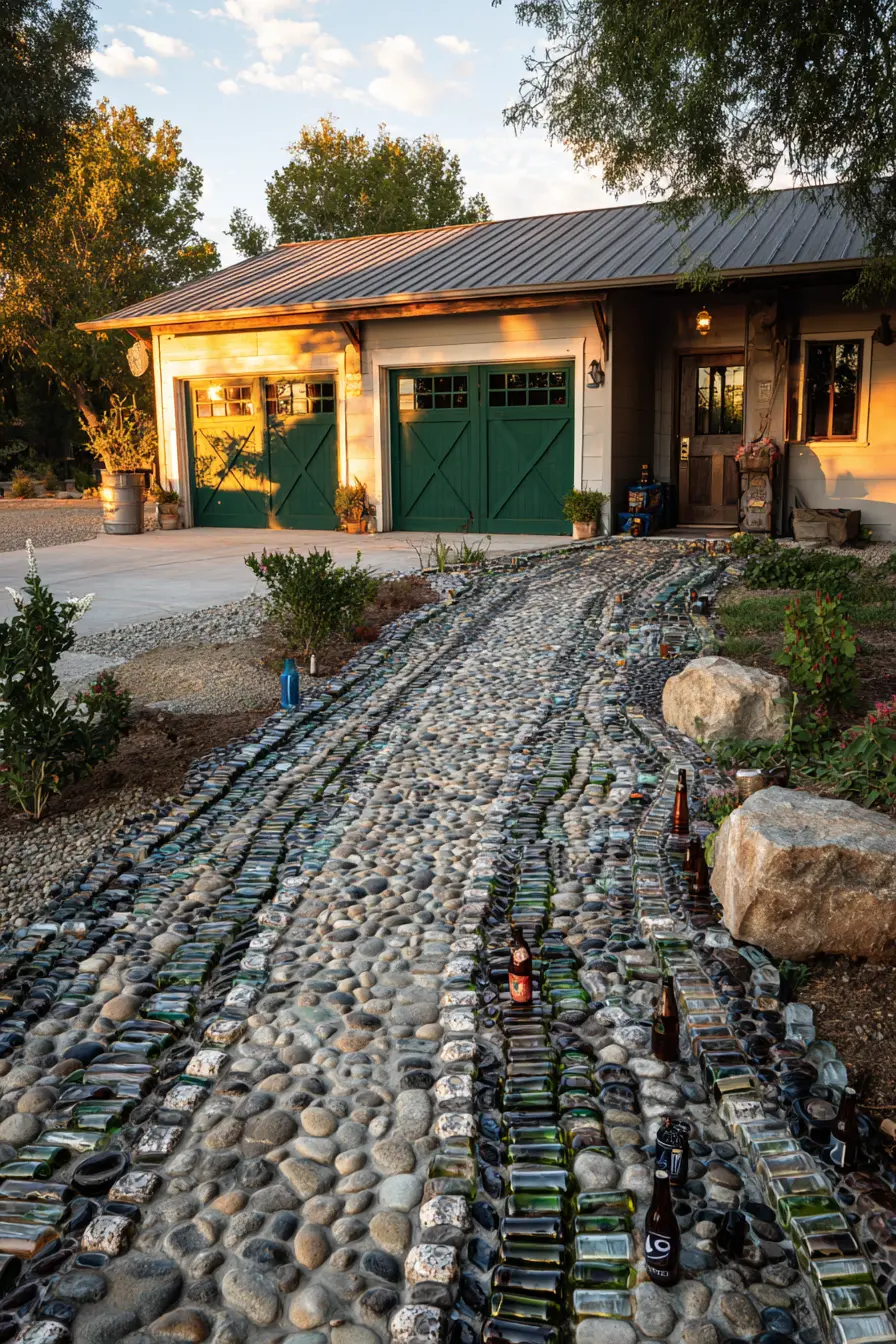 Creative Driveway Made with Recycled Glass and Stone