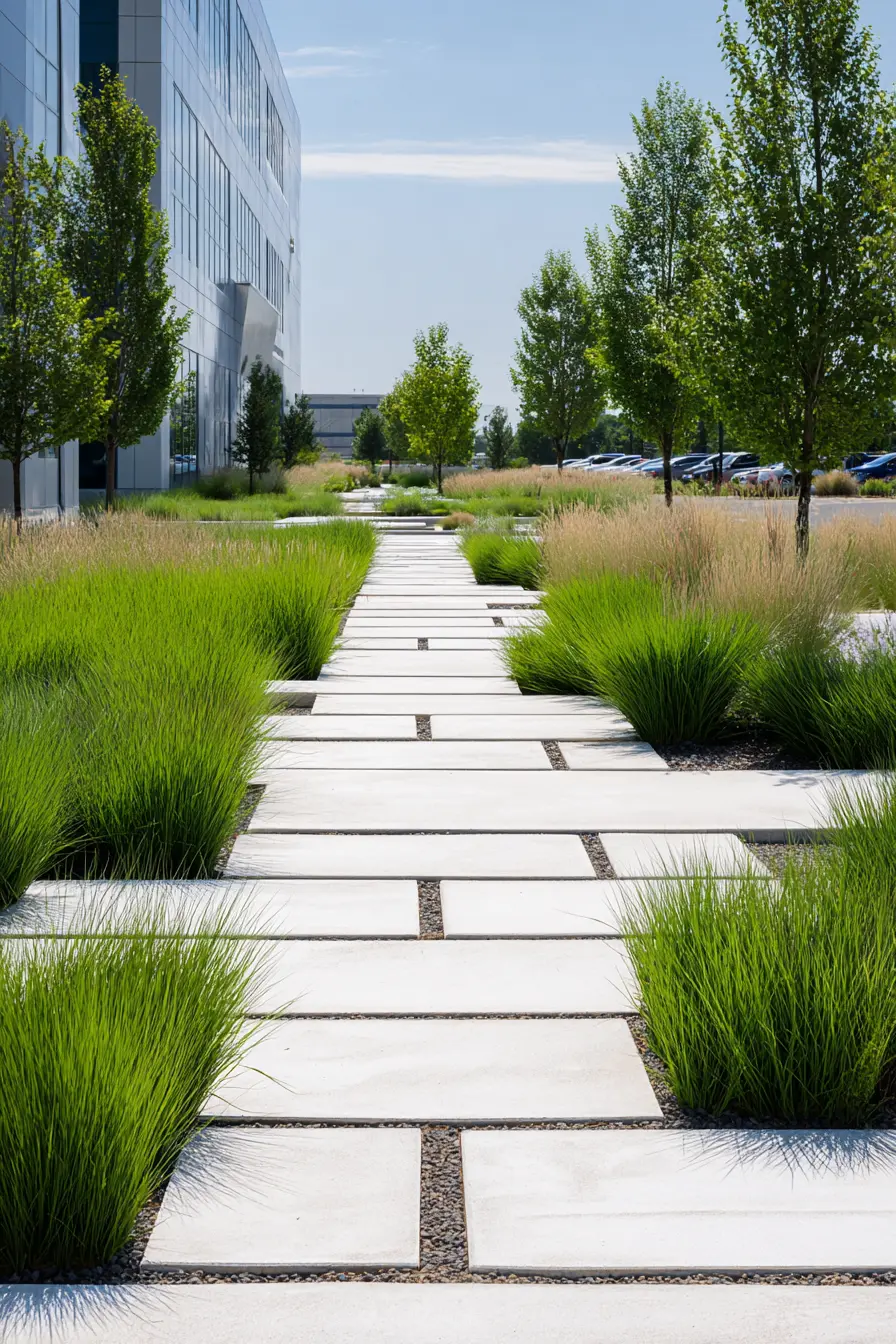 Sleek Grassy Path with Modern Paver Design