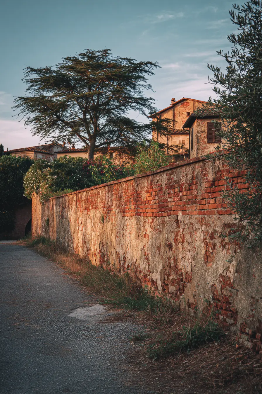 Weathered Brick Wall with Rustic Driveway Appeal