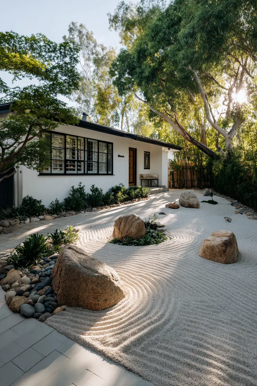 Minimalist Gravel Driveway with Zen Garden Style