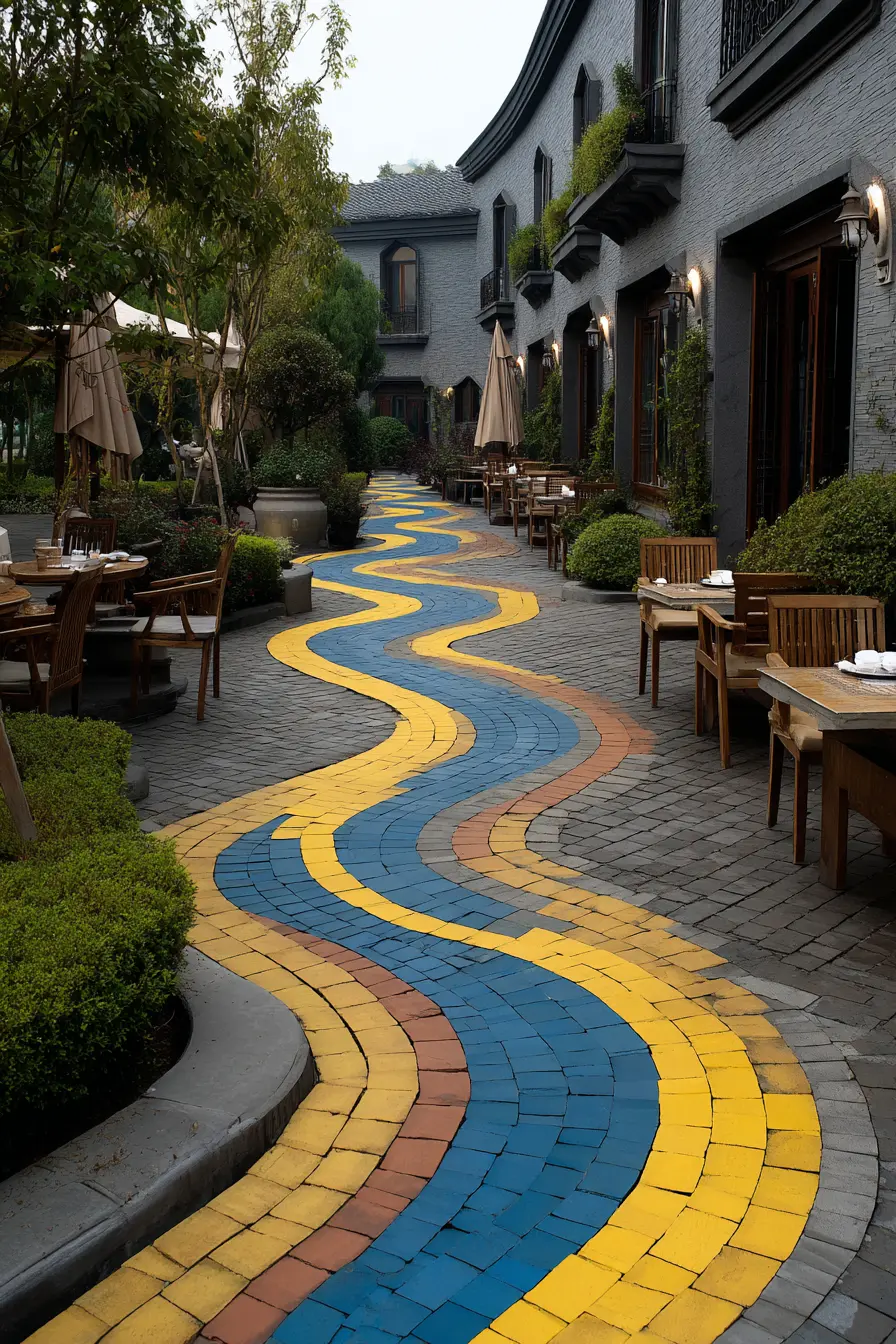Bold Wavy Brick Paver Pathway