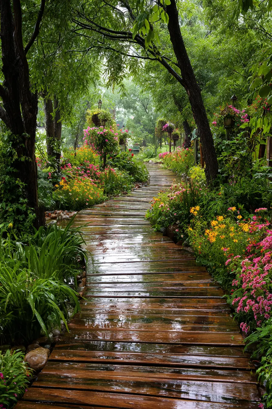 Wooden Plank Garden Path