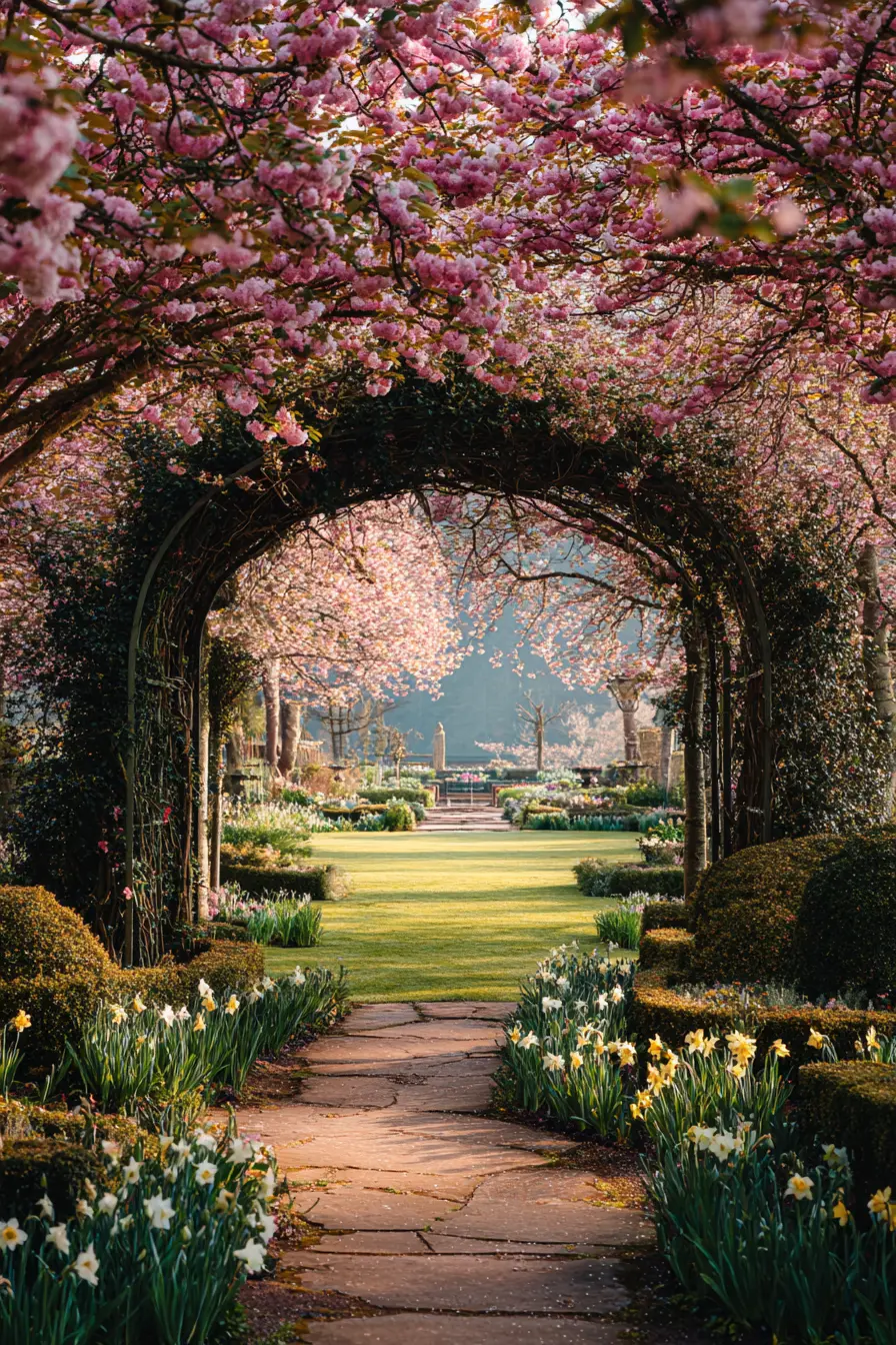 Romantic Walkway Under Blossoming Arches
