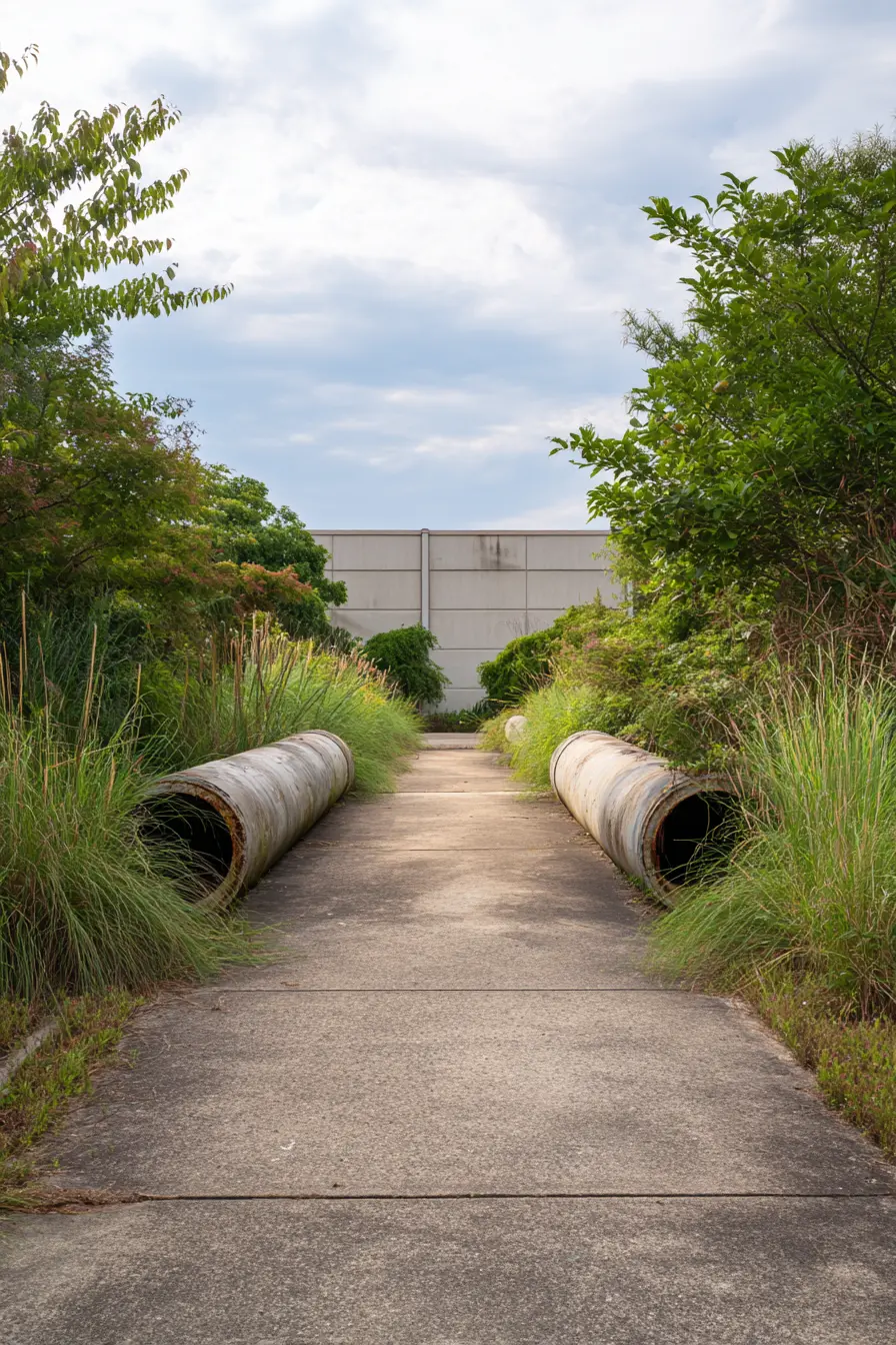 Simple Cement Walkway with Natural Overgrowth