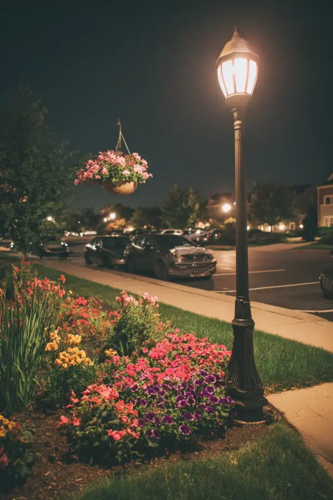 Charming Driveway Lamp Post with Hanging Basket