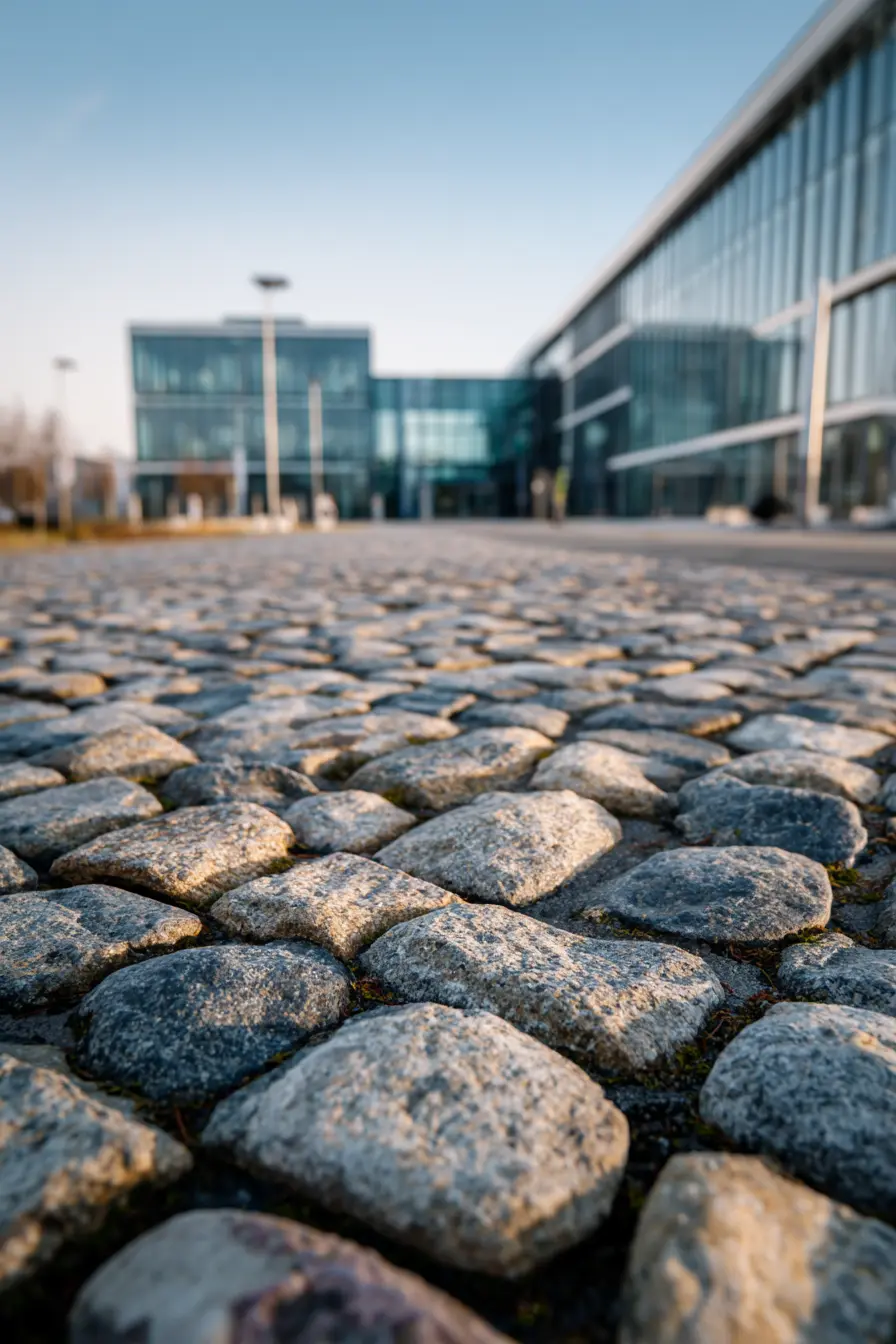 Modern Cobblestone Driveway with Sleek Urban Touch