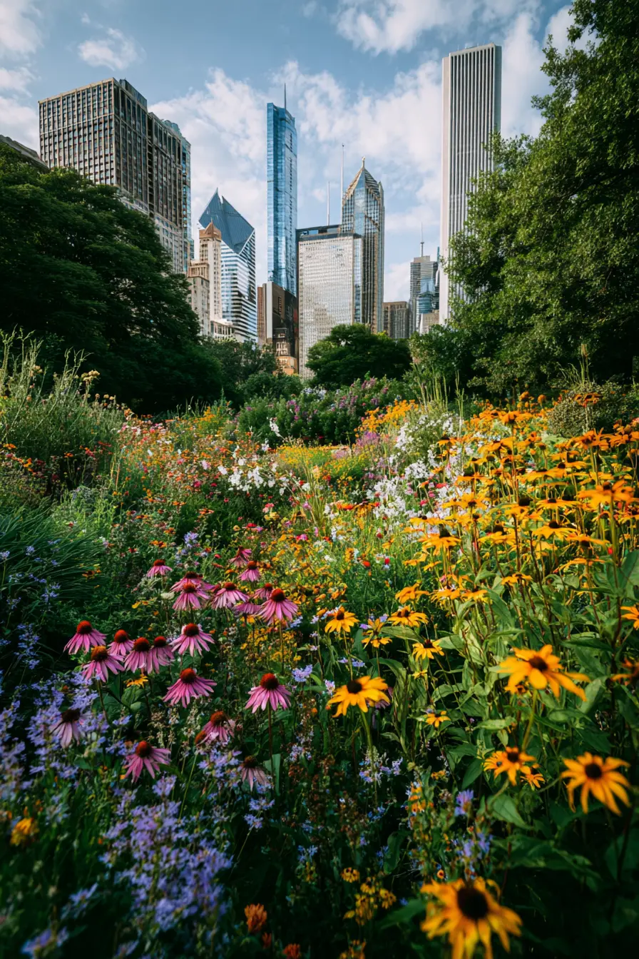 Wildflower Hellstrip with Urban Backdrop