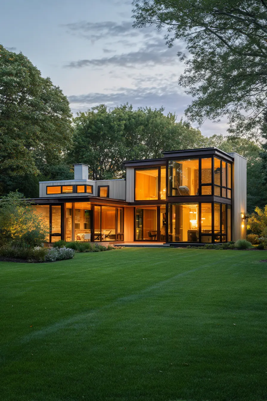 Expansive Glass Walls with Warm Evening Glow