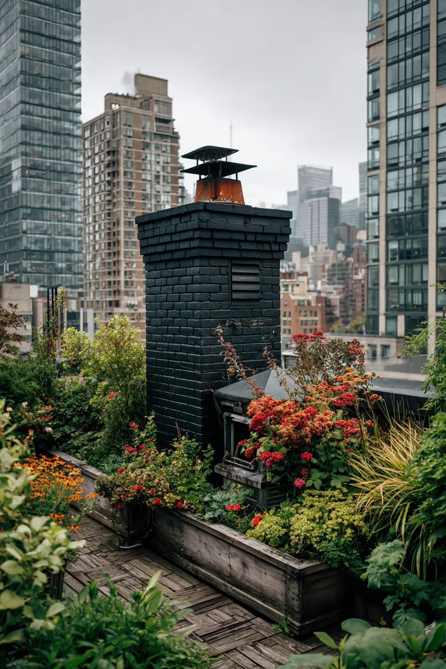 Urban Rooftop with Black Painted Chimney