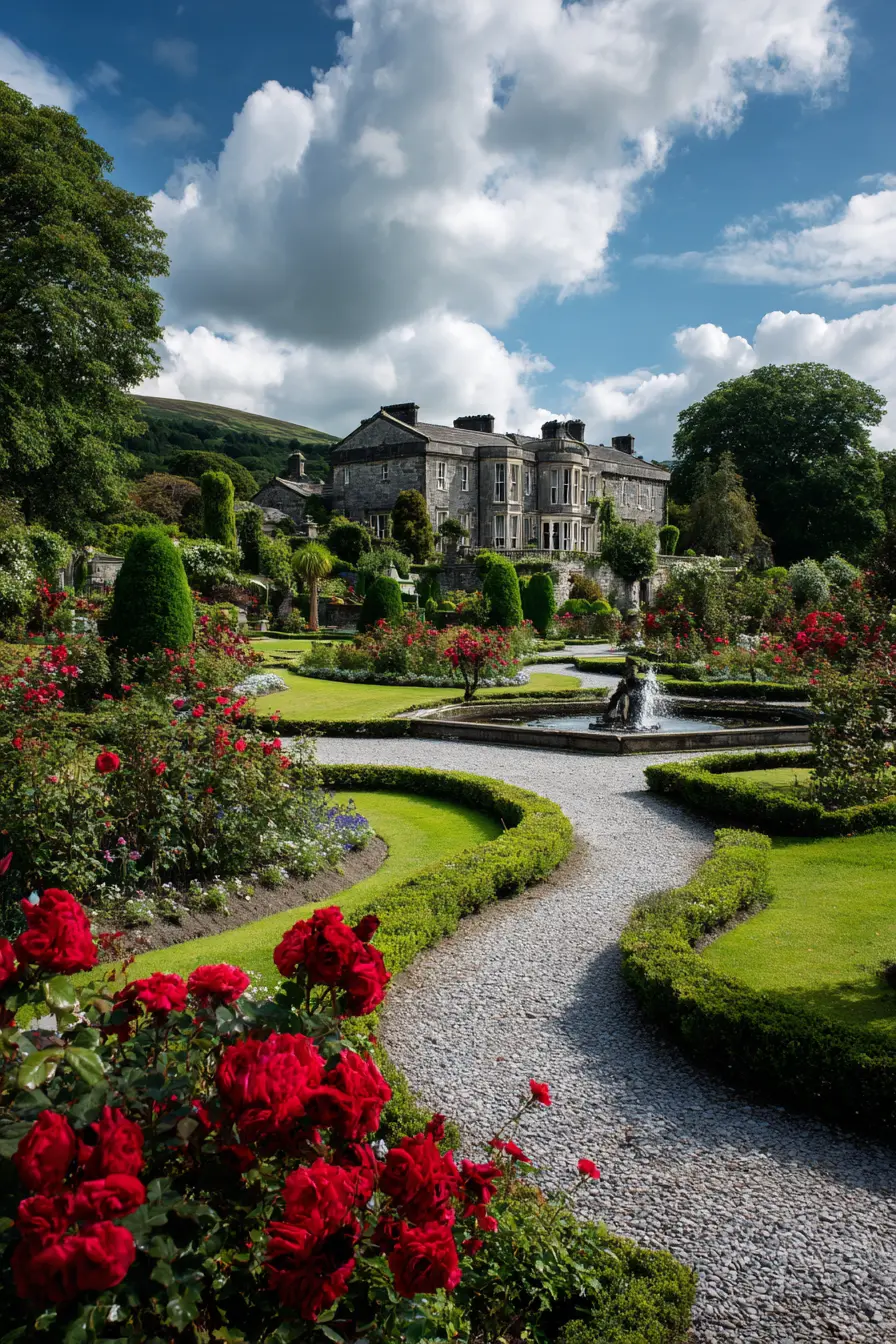 Classic Rose Garden with Manicured Pathways