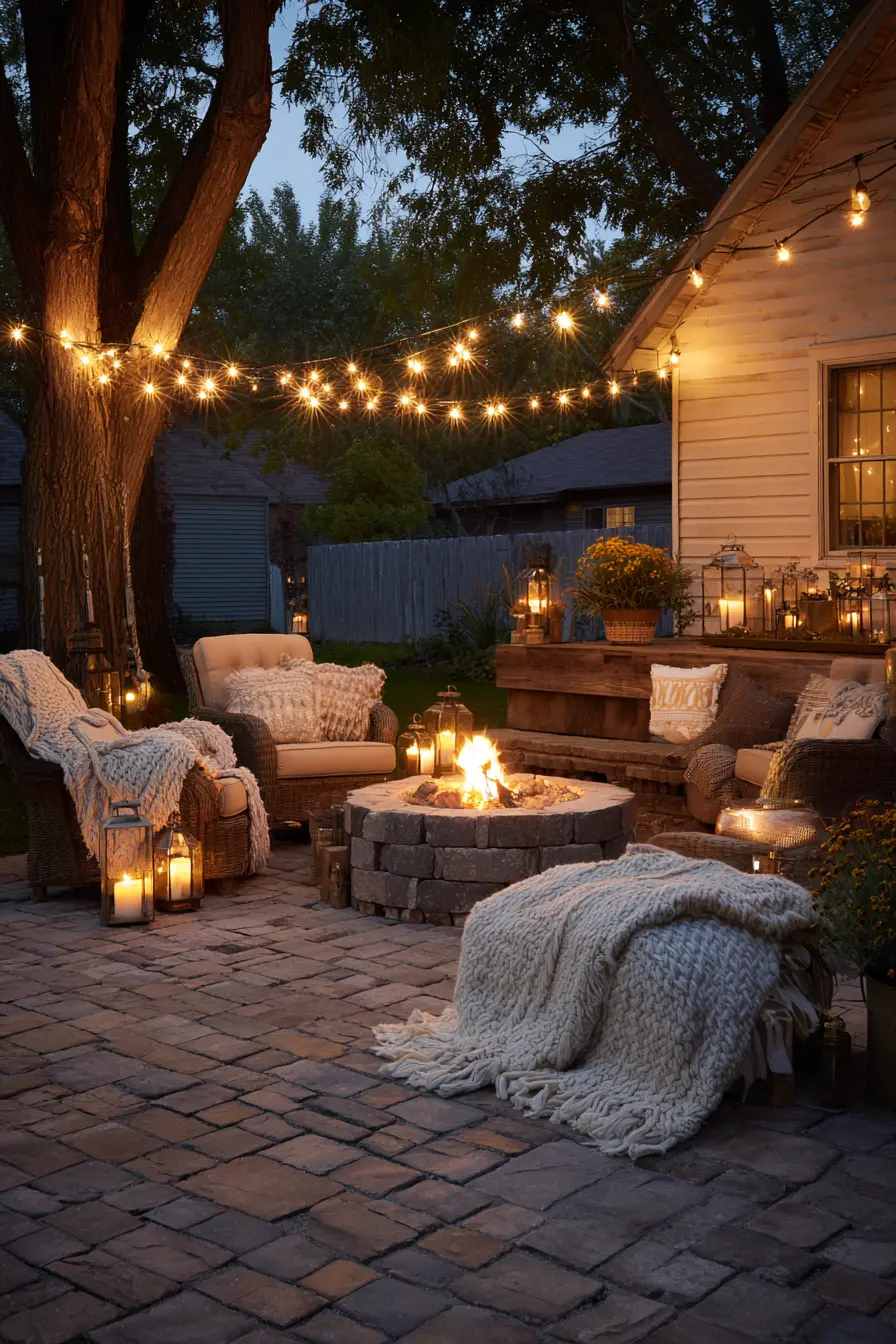Fire Pit and String Lights for a Cozy Outdoor Retreat
