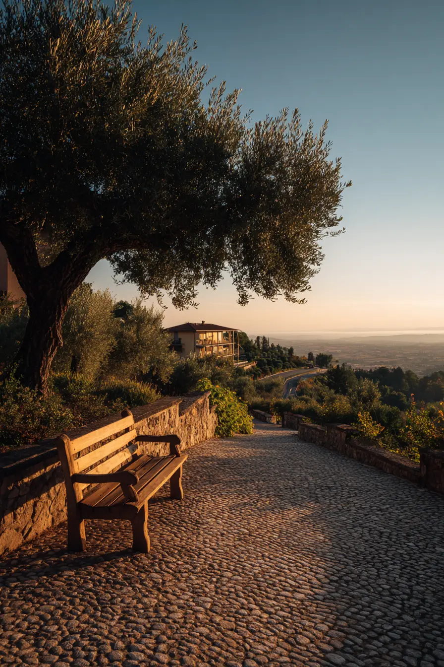 Stone Gravel Pathway with Scenic Sunset Views