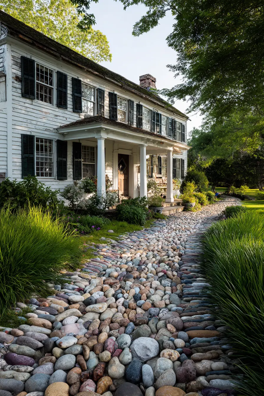Historic Gravel Driveway with River Stone Path