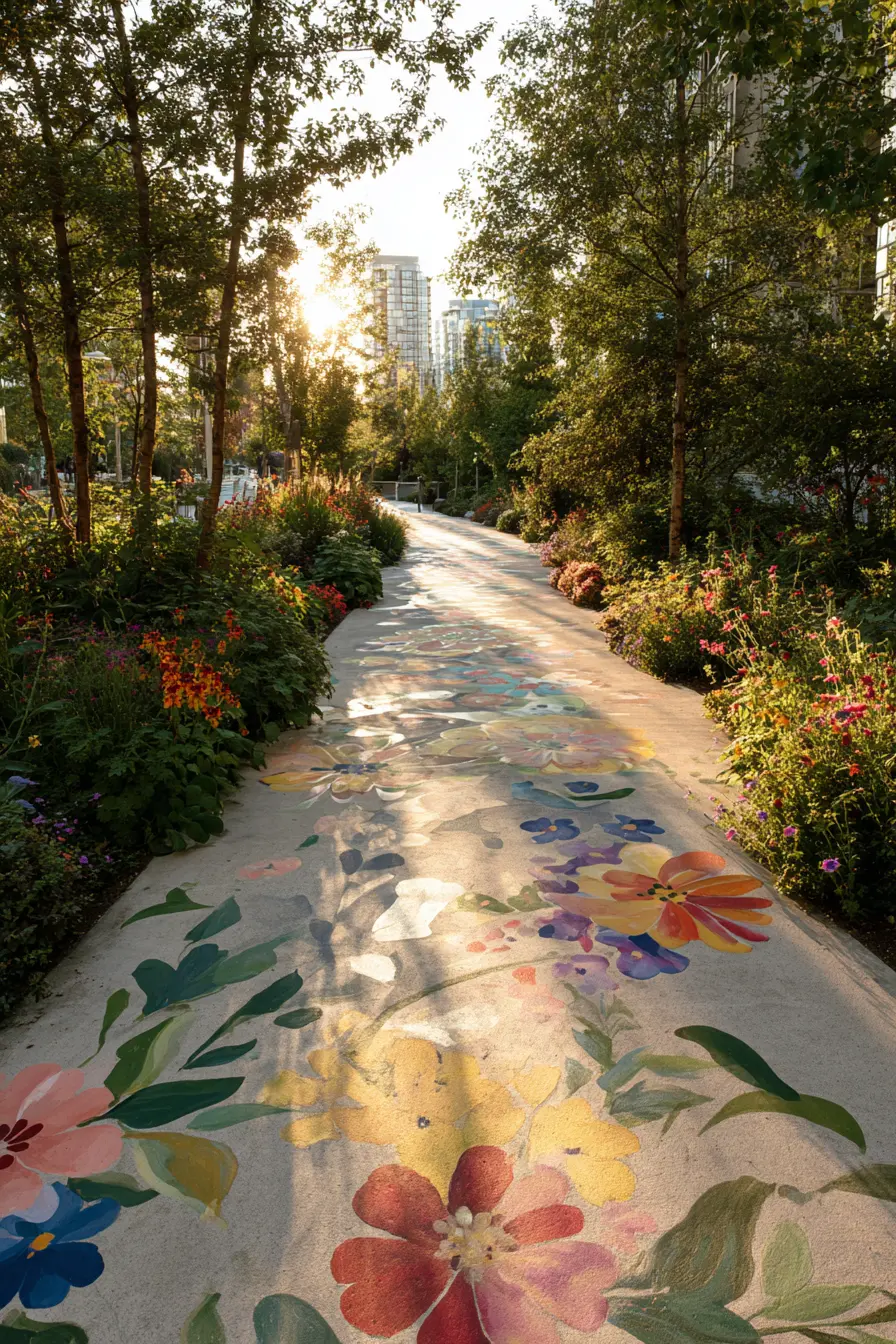 Painted Floral Sidewalk for a Whimsical Touch