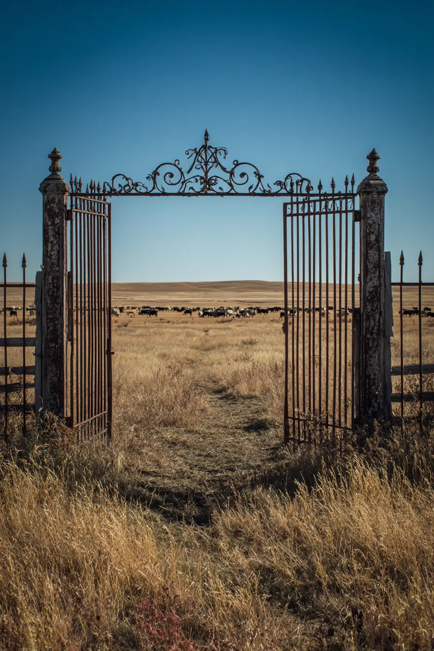 Ranch Driveway with Vintage Iron Gate