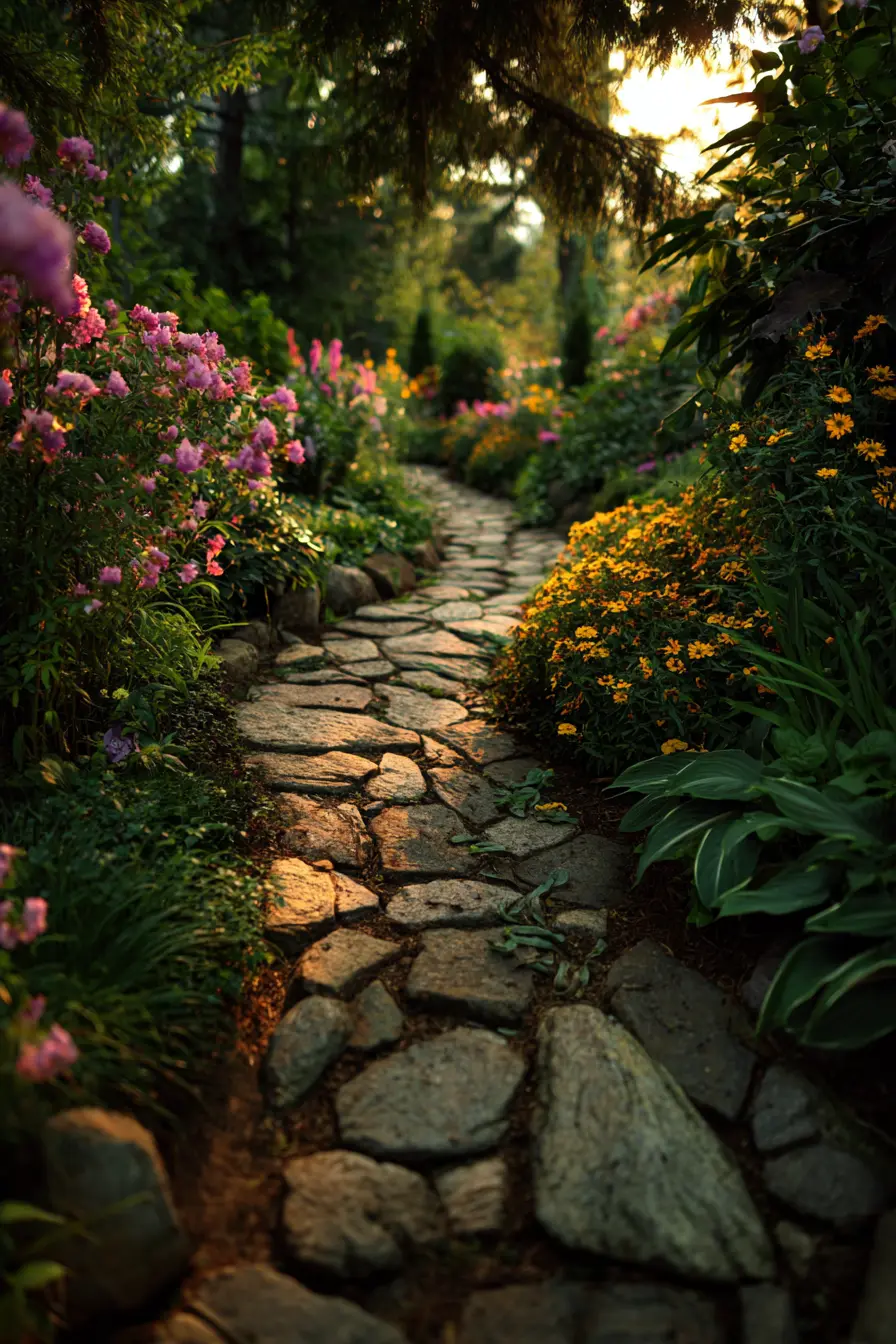 Garden Pathway with Stone Border Edging