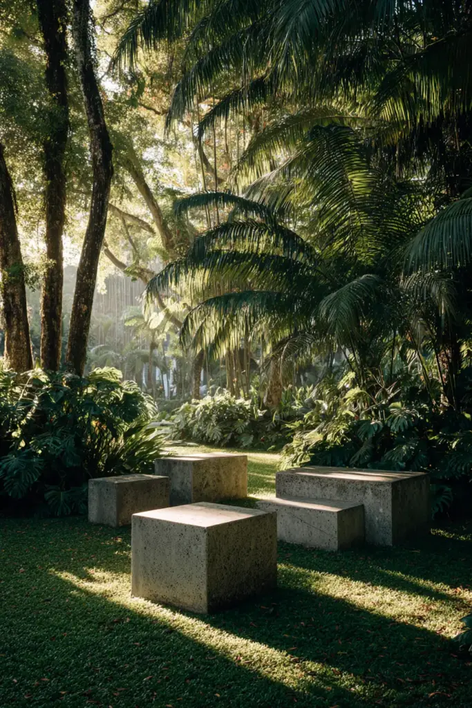 Minimalist Cement Walkway with Cube Seating